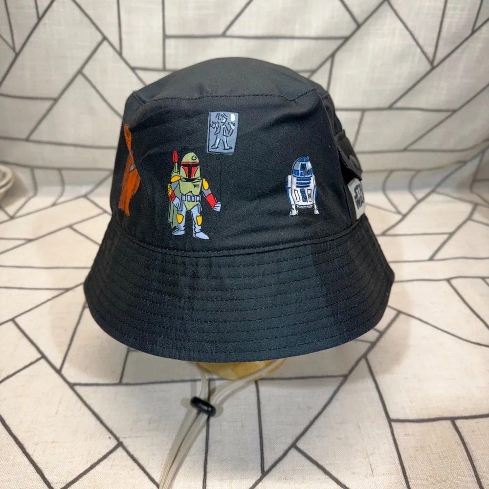 Star Wars Disney Bucket Hat One Size Black Character Print Cargo Pocket Strap
